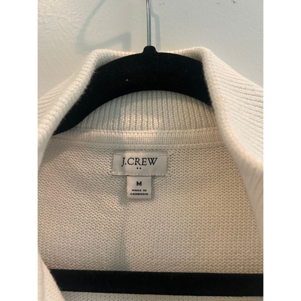 J.Crew Heritage Half-Zip Sweater Striped Pearl Pull White Navy Size M - Picture 5 of 6